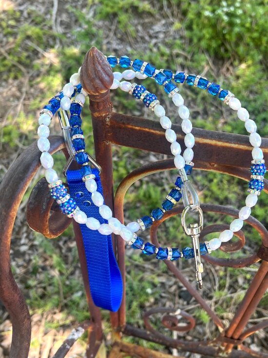 MissCellaneousGoods Other - Bougie Beaded Dog Leash - Blue & White - Sparkly - Handmade